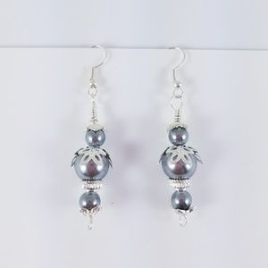 2 Inch Dangle Drop Gray Pierced Earrings NEW